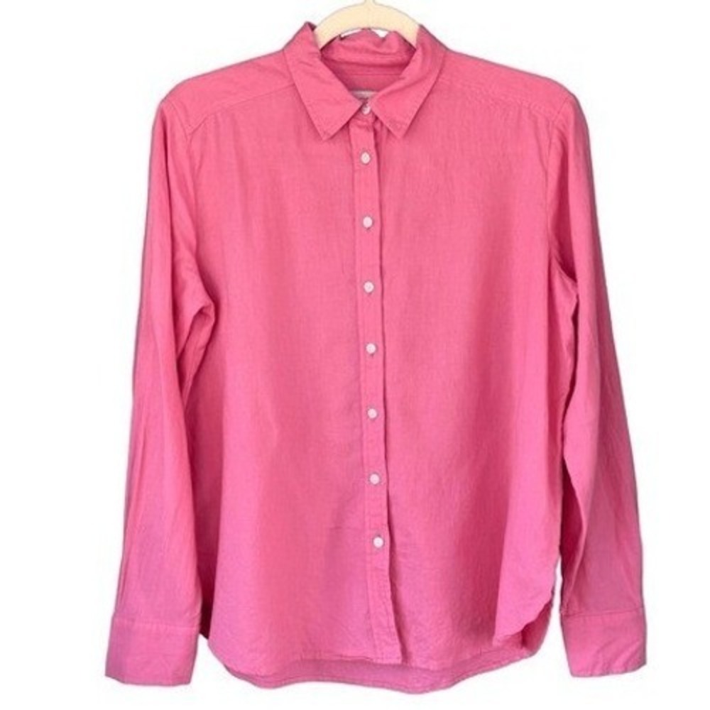 B4 LOFT Button Down Shirt Women Small Pink Excellent Linen‎ Blend Long Sleeve